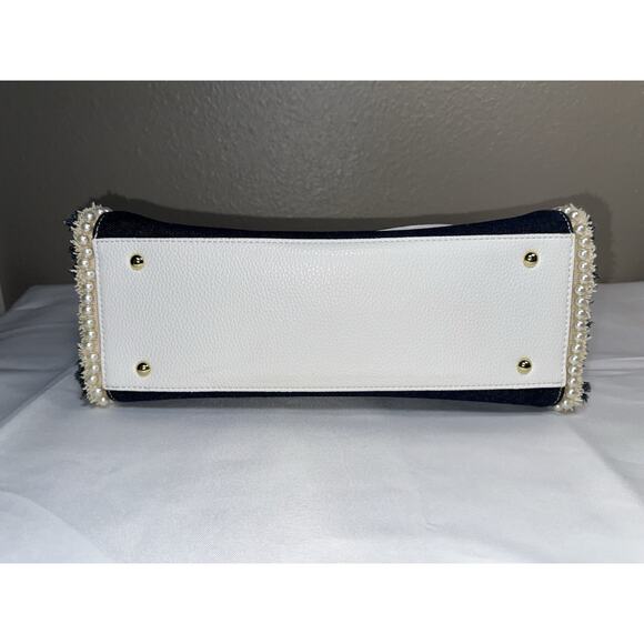 Samantha Vega Fulfilled Love Denim Faux Pearls Tote Bag New NWT - Picture 6 of 12